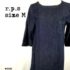 r.p.s 丹寧連衣裙 M 七分袖 口袋 0345★