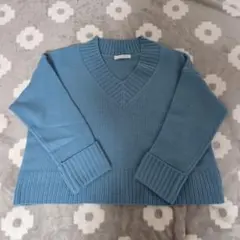 chocol raffine robe Vネックニット ブルー