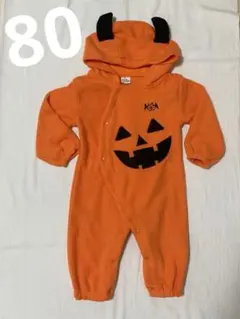 ベビー　ハロウィン　かぼちゃ　ロンパース　80サイズ　オレンジ　フード付き