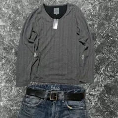 00s archive grunge y2k　グレー×ブラック　Vネック　未使用のサムネイル