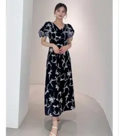 snidel スナイデルSustainableリボンプリントワンピース　サイズ2