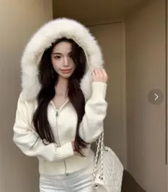 Y2K エコファーフードジップアップパーカー