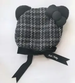 USJ Hello Kitty 耳付き帽子 黒ツイードチェック　ベレー帽