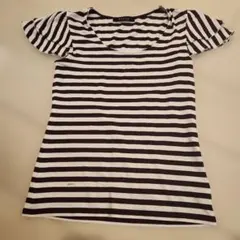 ketty フリルボーダーカットソー 茶色×白 Ｍサイズ