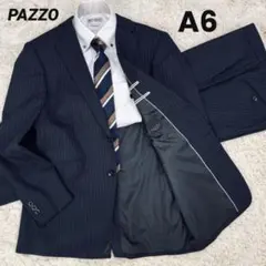 【高級感】シルク混 PAZZO ビジネス スーツ ネイビー セットアップ A6