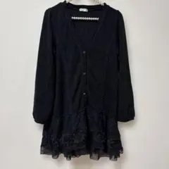 アクシーズファム♡裾立体薔薇ロングカーデ♡黒♡羽織り♡立体薔薇