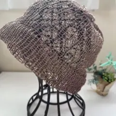 ハンドメイド★夏素材リネンのシンプルニット帽　サンドベージュ