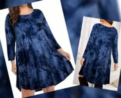 レディース/オーバーサイズ・長袖チュニック【紺✕藍色・４ＸＬ】新品