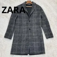 ZARA チェック柄 チェスターコート ウール混 グレー S