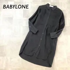 【爽やかなリネン100％】BABYLONE リネン シャツワンピース ブラックのサムネイル