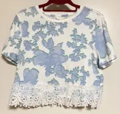 H&M レース切替 花柄Tシャツ S