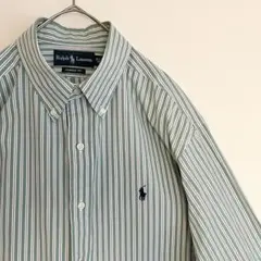 【レアデザイン★未使用級】ラルフローレン グリーン ストライプボタンダウンシャツ
