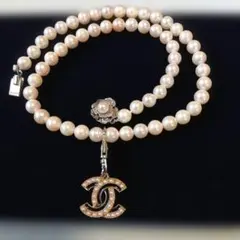 本真珠　パールネックレス (0.7mm)　CCマークチャームトップ、ケース付き