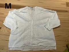 GLACIER ホワイト 刺繍入り五分袖シャツ M