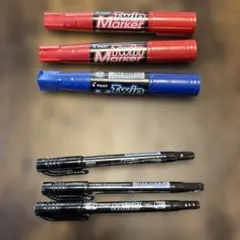 PILOT Twin Marker 青 1本　赤 2本 黒細い3本　6本セット