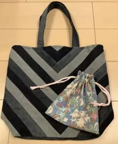 【ハンドメイド】トートバッグ　ミニトート　パッチワーク　デニムリメイク