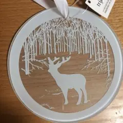 ガラス製 鹿と森林モチーフのオーナメント2個セット クリスマス