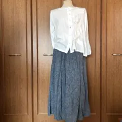 美品！無印良品　リネン細ストライプギャザースカート