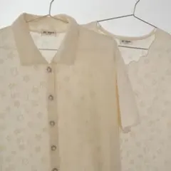 USED 古着 お花 ボタン ノースリーブ 半袖 シャツ セット アンサンブル