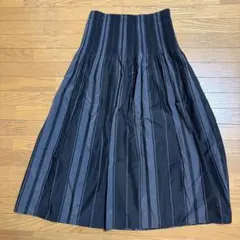 プリーツスカート ブラック ストライプ L 春コーデ ロング きれいめ 通勤