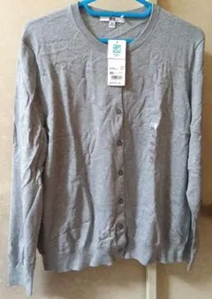 ユニクロ 3XL UVカット クルーネックカーディガン グレー やや薄手