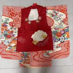 七五三 3歳 被布 着物セット 赤 朱色 正絹 アンティーク かのこ - メルカリ