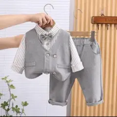 90cm 男の子 グレー フォーマル4点セット 結婚式 誕生日 スーツ蝶ネクタイ