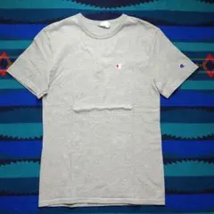 US古着 Champion 半袖Tシャツ ワンポイントロゴ 刺繍ロゴ グレー S
