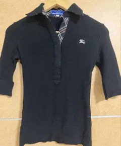 BURBERRY BLUE LABEL 襟チェック 半袖ニット 黒 38のサムネイル