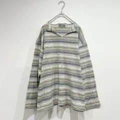 ボーダートップス 長袖 メキシカン風 秋冬 古着風 おしゃれ