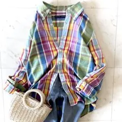 極美品 ラルフローレン チェック柄 ボタンダウンシャツ 長袖 ポニー刺繍 L