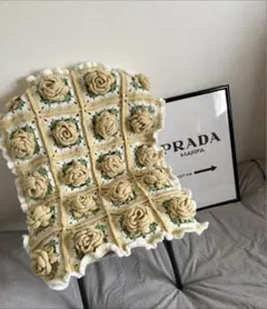 新商品春色❁⃘ミモザの様なお色♡バラモチーフグラニースクエアブランケット