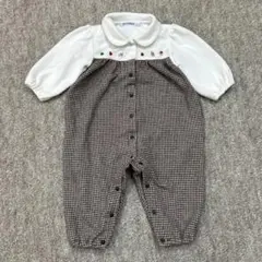 ブラウン チェック familiar ロンパース 70