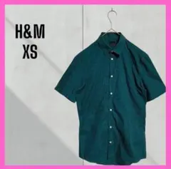 極美品　[H&M] スリムフィット　グリーン系　ドット　半袖シャツ グリーン系