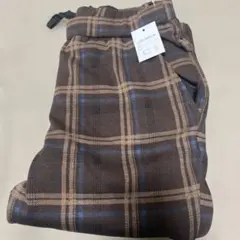 まるで毛布 ！ 裏フリース パンツ 茶系チェック L カジュアルパンツ