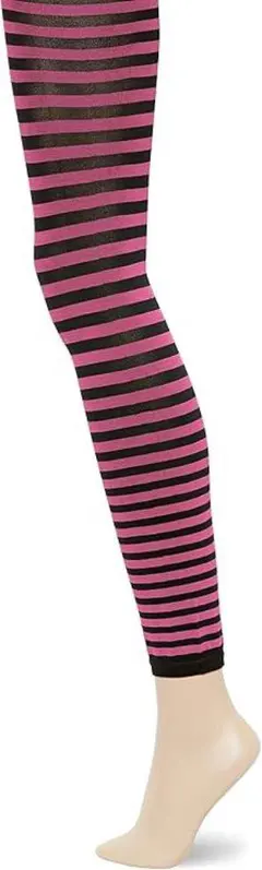 [イヤシ] レギンスボーダー10分丈柄黒ローズピンク 2個セット TU 1-42