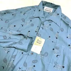 昭和90sレトロヴィンテージMacba Trosアトミック柄オープンカラーシャツ 昭和レトロヴィンテージ未使用Macba Trosアトミック柄オープンカラー