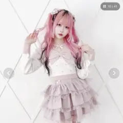 MARS プリメロ パールチョーカーハート柄ニットトップス 白 ピンク