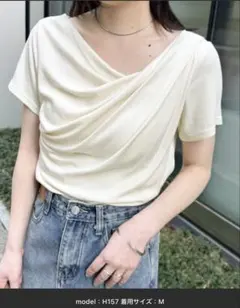 RANAN ドレープネック 半袖カットソー アイボリー M