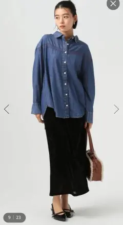 新品タグ付き長袖デニムシャツバックリボン