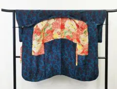 アンティーク 羽織 ターコイズ 花柄 レディース 中古 リメイク素材◆m011