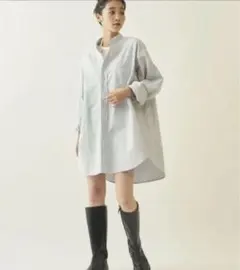 BEAUTY&YOUTH ストライプ バンドカラー オーバーサイズシャツブラウス