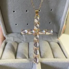 ヴィンテージクロスネックレス　オパール風ストーン クロスネックレス　新品