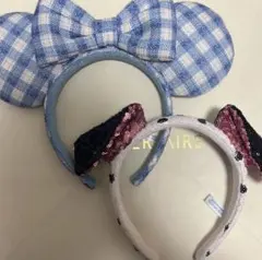 ディズニー　ギンガムチェック　水色　101匹わんちゃん　カチューシャ　セット