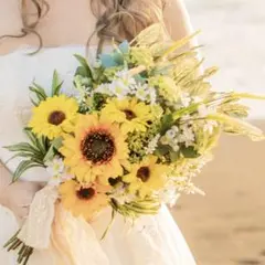 ひまわりのブーケ ブートニア 結婚式 前撮り 造花