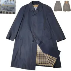 希少 ネイビー 玉虫 アクアスキュータム AQUA5 ステンカラーコート 英国製