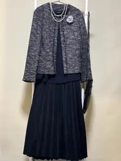 セレモニーセットアップＬＬネイビー系ツイードジャケット➕ロングスカート　おまけ付