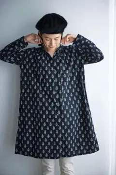 サニークラウズ魔女の木版 チュニックワンピース 総柄 ナチュラル大きいサイズ完売のサムネイル