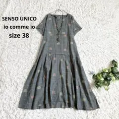 美品⁂センソユニコ⁂ロングフレアワンピース　スクエアジャガード　総柄　タック　Mのサムネイル