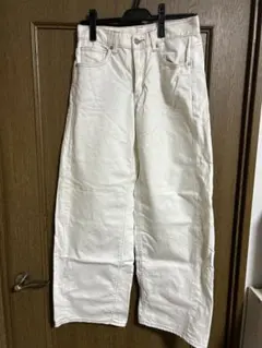 ホワイト ワイドレッグ デニムパンツ